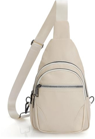 LEACOOLKEY Kleine Schultertasche für Damen, Leder, Bauchtaschen, Crossbody-Taschen, trendige Damen-Brusttasche für Reisen, Anti-Diebstahl-Geldbörse, beige