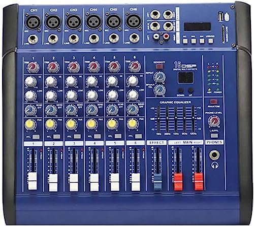 Mesas de mezclas de estudio, mezclador Bluetooth de 6 canales con amplificador Mezclador de efectos de reproducción USB/SD/Bluetooth, adecuado for presentaciones en escenario de conferencias de DJ Mez