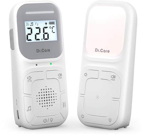 Dr.Care Neo Baby Audio Monitor, 2 Wege Babyphone ohne Kamera, VOX, Babyfon mit Nachtlicht, Schlaflieder, Vibrationsalarm, 300m Reichweite, Babyphone benötigt Stromversorgung ohne WiFi
