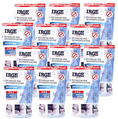 SET 12 RICARICHE 450 gr (5,4 kg) - INODORE - assorbi umidità anti odore ricarica deumidificatore sali per bagno cucina camper caravan roulotte ripostiglio dispensa armadio