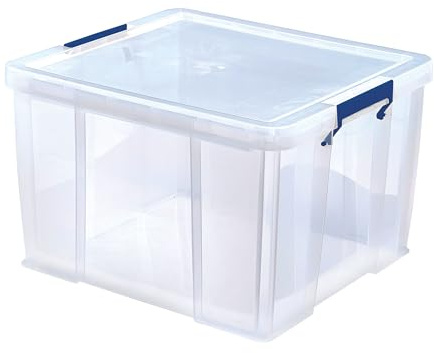 BANKERS BOX 3x 48L Plastic Storage Boxes with Lids. ProStore Super Strong Stackable Plastic Storage Boxes (30 x 41 x 37 cm), Made in the UK, Clear