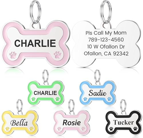 YEHANTI Hundemarke mit Gravur - Hundemarke Personalisiert mit Pfotenabdruck - Personalisierte Anhänger für Haustiere - Edelstahl Hunde Marke Personalisiert mit Name, Telefonnummer und Adresse (Rosa)