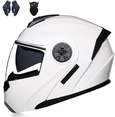 XYLGJYT Casco da Moto modulare Casco apribile con Doppia Visiera, omologato DOT/ECE,Casco Integrale ventilato, Casco da Scooter, Casco Protettivo, Ideale per Uomini e Donne Adulti,N-S(55~56cm)