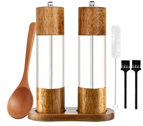 Juego de molinillos manuales de especias ajustables de grosor para sales y pimientos, acrílico transparente, utensilios de cocina para cocineros caseros, especias finas