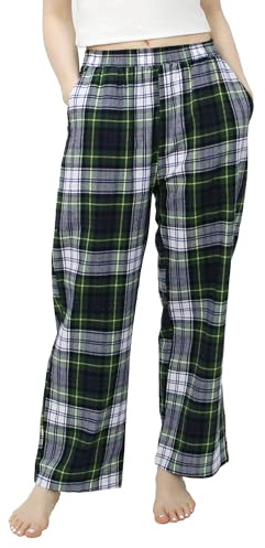 OCCIENTEC Pantaloni da Pigiama Lunghi a Quadri da Donna Comodi Pantaloni per Casa in Cotone con Tasche Verde, L