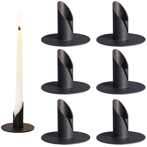 Portavelas, 6 Piezas 2,2 cm Candeleros de Comunión, Portavelas con Base Redonda, Hierro para Velas de Columna, para Bautizos, Decoración del Hogarr, Negro