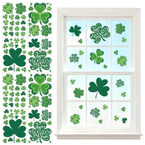 106 PCS St Patricks Day Window Clings, 8 Sheets Reusable Static Cling Stickers for Glass Window, No Glue Saint Patricks Decor for Home Office, School, Kids Gifts