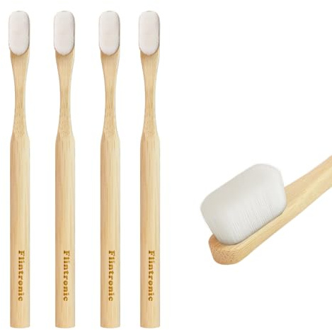 flintronic Bambu tandborste, 4 st BPA-fri, biologiskt nedbrytbar bambutandborste, för vuxna, barn