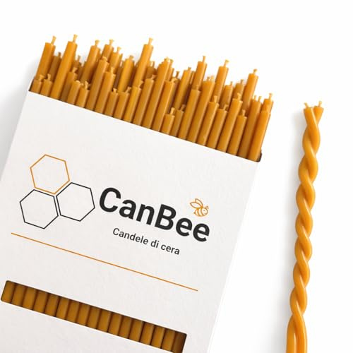 50 Velas Finas Amarillas de Cera de Abeja Natural 18 cm x Ø 6 mm – Hasta 60 Min de Combustión – Sin Humo – Luz Natural Cálida para Meditación Prolongada Relajación y Concentración – CanBee