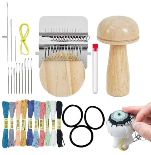 Strumento per rammendare funghi, kit toppe lavorate a maglia in legno con aghi e filo da rammendo, mini da rammendo per riparazione, jeans, maglioni, kit da cucito portatile