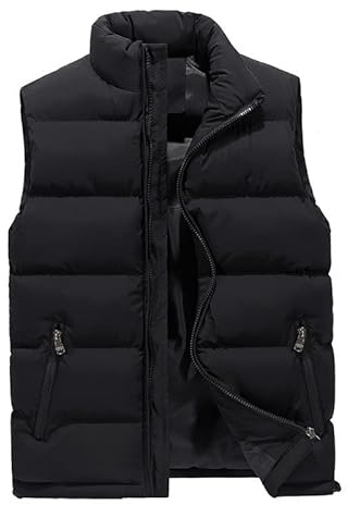 AnyuA - Gilet matelassé pour homme - Avec poches zippées - Doublure avec poche Velcro, Noir , L