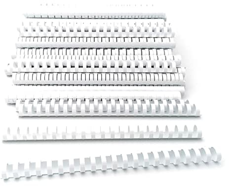 Alevar Dorsi in Plastica a Spirale per Rilegatura, 21 Anelli Diametro 19 mm, Formato A4, Capacità da 121 a 150 Fogli, Colore Bianco, Confezione da 100 Pezzi