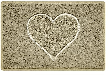 Nicoman Corazón - Felpudo Logotipo en Relieve Rizos de Vinilo Entrada Bienvenido Lavable Alfombra - (Usar en Interiores y Exteriores), Pequeño (60x40cm), Beige
