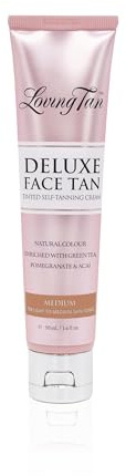 Loving Tan Deluxe Face Self Tanner, Medium - Streak Free, Natural, Professional Quality Sunless Tanning - 10+ Face Self Tanner Applications per Bottle, Cruelty Free, Naturally Derived DHA - 1.6 Fl Oz