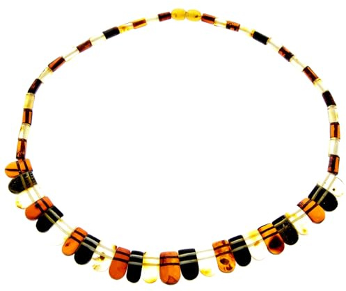 Collier égyptien multicolore en ambre de la Baltique - NE0202