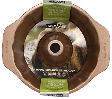 casaWare Fluted Cake Pan 9.5-inch (10-Cup) Ceramic Coated NonStick (Rose Gold Granite)
