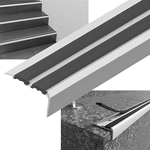 Stair Nosing Edge Trim - Anti Slip Step Edge Trim - Edging Strip for Stair 1 Metre (Silver)