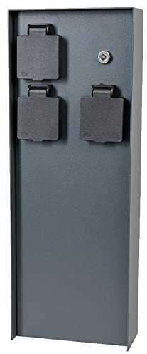 Grafner Edelstahl Design Gartensteckdose Dämmerungssensor, 3 Steckdosen, IP44, eckig, anthrazit, KEIN ROST – Pulverbeschichtung, Energiesäule Mehrfach Metall Außen Steckdose schwarz Helligkeitssensor