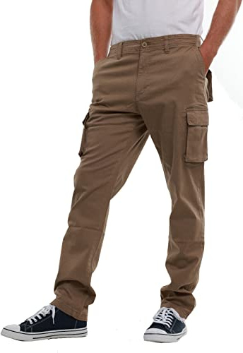 MIG Mens Stretch Cargo Chino Trousers, Cotton Regular Elasticated Slim Fit | Stretch cotton cargo chino trousers with elasticated comfort and a regular slim fit for work and casual wear