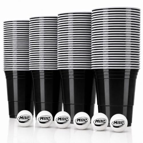 MBP My Beer Pong MYBEERPONG® Juego de vasos de pong de cerveza negro, 100 tazas negras + 6 pelotas de ping pong, 16 oz (~ 0,5 l), vasos para fiestas, festivales y acampadas