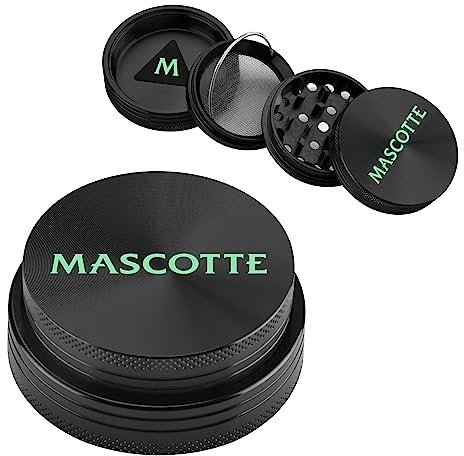 Mascotte® Expert Grinder Aluminium | Crusher für Kräuter | Kompakte Mühle mit 4cm Durchmesser | Gewürzmühle für Gewürze und Herb | 4-Teiliges Set mit Pollenschaber