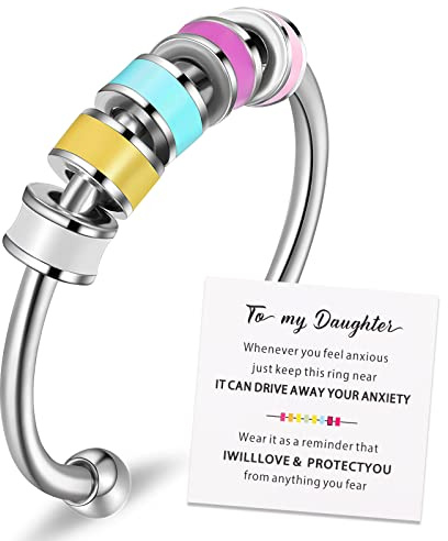 Herdear Anneau Fidget en Émail Anneaux d'Anxiété Ouverts en Acier Inoxydable Bagues Anti-Stress Bagues Rotatifs Réglables avec Perles Multicolores pour Soulagement de l'Anxiété (Style Frais)