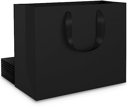 EUSOAR Schwarze Geschenktüte - 250gsm Papiertüten mit Henkel Groß - 10 stück L 32x11.5x28cm Kraftpapier Schwarz Papier Tüten Set - Quadrat Geschenk Tüte Papiertragetasche Einkaufstüten Papier