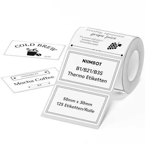 NIIMBOT Termiska etiketter självhäftande, B1/B21/B3S etiketttejp, papper för skola, hem, kontor, små företag (vit rektangel – 50 x 30 mm)