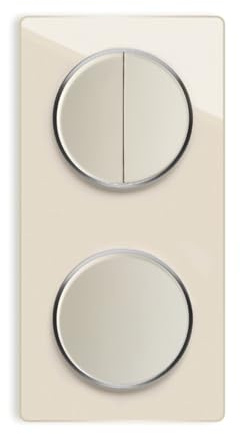 OneKeyElectro design-seriebrytare, 2-vägs ljusströmbrytare, 1-vägs glaslock ram dubbel vertikal brytningslösning, strömbrytarset, rund, infälld, skyddsklass IP20, 230 V/16 A – beige