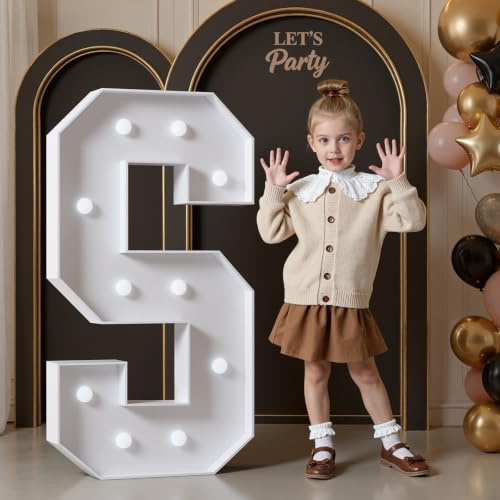 Mixifox 4FT Light Up Letters for Birthday Decoration Large Letters S | for Party Decorations Wedding Graduation Decorations Foam board Assembly Required Cool White Light 24 Pcs Accessory Set