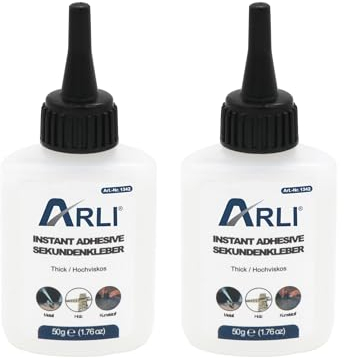 ARLI Sekundenkleber 2x 50g Universal Cyanacrylat Kleber stark schnell Reparaturkleber Klebstoff für Papier Leder Metall Holz Kunstsoff Gummi Porzellan Keramik Superglue Alleskleber (100g)
