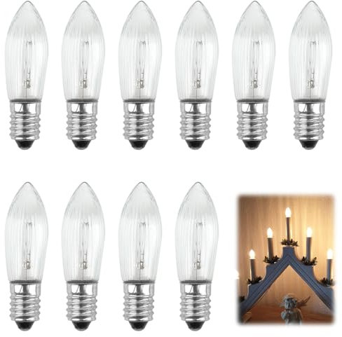 E10 Candle Bulb 3Ẉ 34V, 10 Pack Candle Replacement Light Bulbs, Candles Arch Bridge Bulb Warm White 2700K, Candle Light Bulbs for Candles Arch, Bridge, Candlestick, Fairy Lights