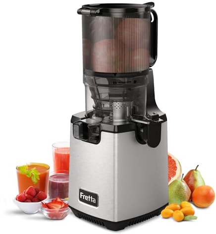 Fretta Estrattore frutta e verdura,Estrattore di Succo Lento con Grande Bocca 135mm,1.8L, Facile da Pulire,BPA Free,Acciaio Inossidabile,Motore Silenzioso,Funzione Inversione,juicer