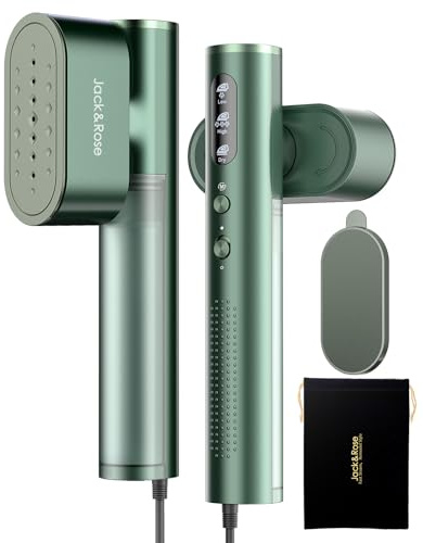 Jack ＆ Rose Travel Steamer for Clothes,100-220V Portable Iron,15s Heat Up,Steamer ＆ Iron 2 In 1, Travel Size,Large Ceramic Heat Panel,for Global and Europe