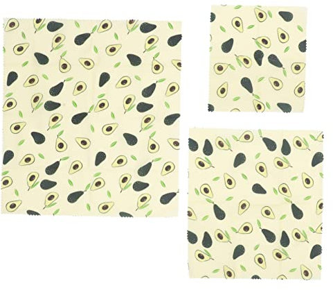 Healeved 3pcs Reusable Beeswax Food Wraps Packing Cloth for Fresh Food Storage for Sandwiches Snacks and Vegetables Avocado Design