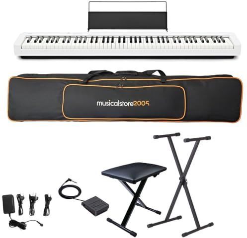 MusicalStore2005 Set Scolastico per Casio CDP-S110 Bianco Piano Digitale 88 Tasti Pesati - Con Borsa Imbottita a Tracolla MusicalStore2005, Stand a X, Panchetta Regolabile, Alimentatore e Pedale