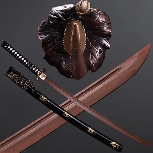 HJHUUA Katana in Legno wenge Naturale da 103 cm,bokken Fatto a Mano,Spade Samurai in Legno,Spada da Allenamento in Legno per Decorazione,Cosplay,Kendo,Regali,Festival