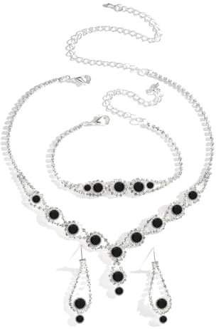 AOWVUTS Cristallo Set di Gioielli da Sposa Donne Argento Parure Gioielli con Strass Rotondo Collana Orecchini Pendenti Bracciale Set Gioielli da Zirconia Cubica Damigella Fidanzamento Nozze Regalo