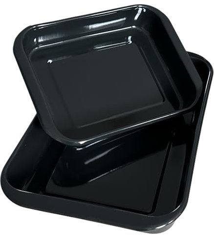 2 piezas - Bandeja de asado esmaltada - 29 x 23 x 4.5-41 x 27 x 5.5 cm - Negro
