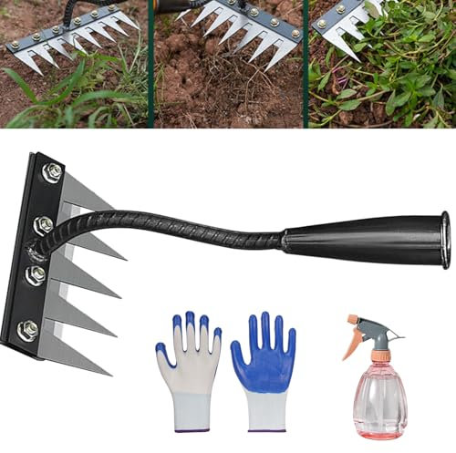 5/6/7/8 Dents Rateau De Désherbage Berthaus, Outil De Râteau De Désherbage avec Manche, Râteau De Jardin en Métal Très Résistant, Rateau Bertaus pour Désherber/Ameublir/Semence (5 Dents)