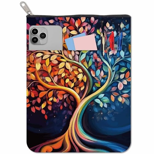 craspire Housse de Livre Motif Arbre de Vie Style Rétro Protection pour Livre de Poche Lavable avec Fermeture Éclair et Pochette Supplémentaire Idéale pour Les Amoureux des Livres et Les Camarades