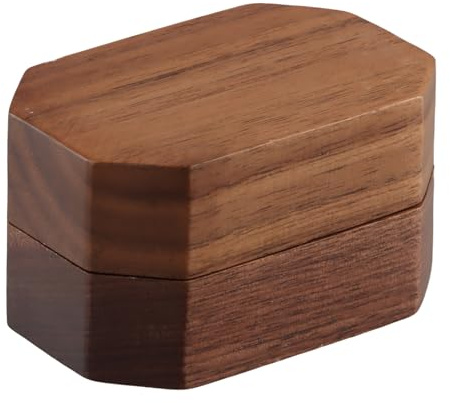 Culinavog Boîte à Bagues en Bois de Noyer Massif avec Intérieur en Velours, Vintage Boîte de Support de Bague de Mariage, Porte Alliance de Mariage, Ring Box pour Proposition, Fiançailles (A)