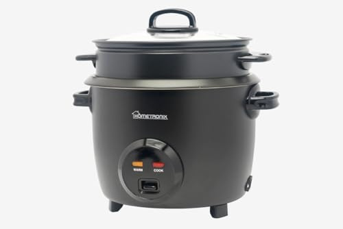 Hometronix 1.8L Rice Cooker with Thermostat – Matte Black, Non-Stick Inner Pot, Keep Warm Function, Glass Lid, Measuring Cup & Steam Tray – Perfect for Fluffy Rice, Vegetables & One-Pot Meals