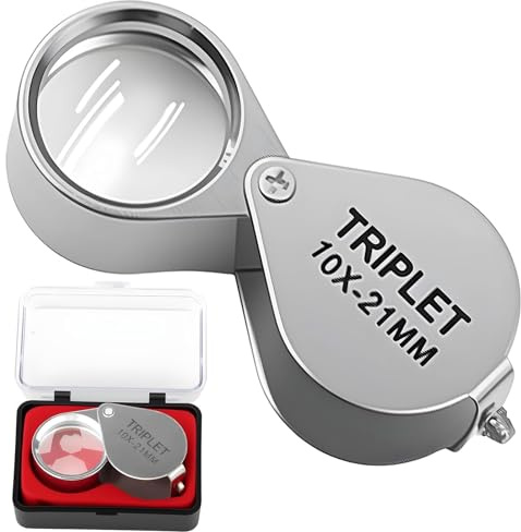 Lupa de Bolsillo Plegable de Cristal 10x, Plateada, Lupa Relojero para joyeros y botánicos, con Lente Ocular de 21 mm para joyería, antigüedades, coleccionistas y Reparaciones de precisión