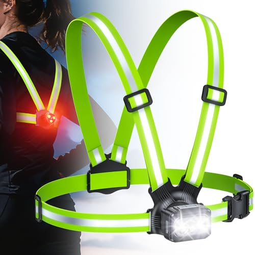 Rolgno Luce Running 500 Lumen con Posteriore, 7+2 modalità & 45° Regolabile Luce Corsa Notturna, 360° Catarifrangente & IPX4 Impermeabile, Running Pettorale per Corsa/Jogging, Torcia Running