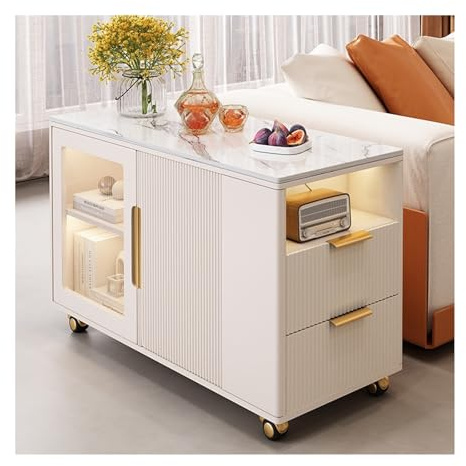 Tavolino da divano Credenza for divano in ardesia leggera di lusso, credenza for soggiorno, tavolino rimovibile Comodino(Khaki)