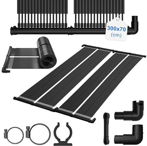 Froadp Riscaldamento solare per piscina, piscina, riscaldamento ad acqua calda, riscaldamento solare, tappetino riscaldante per piscina, tappetino riscaldante in NBR+PVC, estensibile, nero, 300 x 70