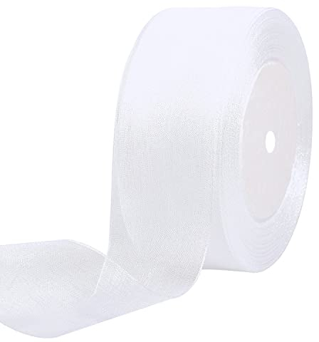 Wowot Organzaband, weiß, 45 m, schimmernd, durchscheinende, für Bastelprojekte, Handwerk, Hochzeit, Party-Dekorationen (Breite: 4 cm)