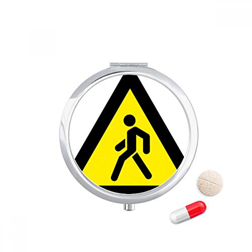 DIYthinker Warning Symbol Yellow Black Step Across Triangle Travel Pocket Pill case Medicine Drug Storage Box Dispenser Mirror Gift