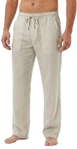 Sterling Sports Mens Trousers Summer Linen Tracksuit Bottoms Men - Quick Dry Mens Tracksuit Bottoms for Yoga, Gym, Work, Office, Running & Holiday Pants Beach Trousers for Men (Stone, Small)